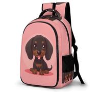 WECECE Cartable Teckel Chien CE2 CM1 CM2 Garçon Fille Sac d'École Chiot Rose 9-14 Ans Sac à Dos Léger Imperméable pour Rentrée Scolaire Voyage, Daypack Cadeau d'Anniversaire et Sorties