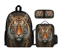 WECECE Cartable Tigre Fille Primaire CE2 CM1, Ensemble Sac à Dos Thème Animalier avec Sac Repas Thermique et Trousse, Sacs Scolaire 6 à 11 Ans