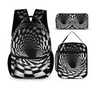 WECECE Cartable Tourbillons Enfant Primaire, Sacs d'École Vertige Visuel 3 Pièces avec Sac à Lunch et Trousse Crayon, Sac à Dos Léger pour Garçon Fille CE1 CM1 CM2