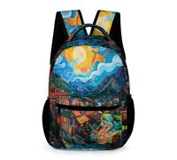 WECECE Cartable Village Paysage Filles 10 Ans Sac à Dos Huile Peinture Style CM2 Garçons Sac Scolaire À la Mode 43x32x15 cm pour Sorties Cours Usage École
