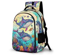 WECECE Cartable Whale Garçon Sac À Dos Collège Léger Pour Fille CM1 CM2 6e 5e 4e 3e, Sac À Dos, Cartable Marine Life École Voyage Loisirs