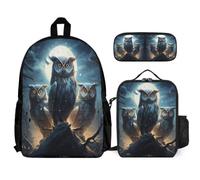 WECECE Ensemble de Cartable Chouette pour Garçons Filles, Ensemble de 3 Sacs à dos Thème Oiseaux avec Boîte Lunch Thermique Trousse à Crayons