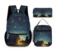 WECECE Ensemble de Cartable Ciel Étoilé Primaire Garçons Filles, Sac d'École Coloré avec Lunch Bag et Trousse, Sac à Dos Élèves CE2 CM1 CM2 Léger