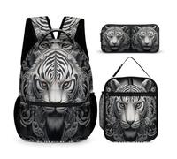 WECECE Ensemble de Cartable Tigre Primaire Garçons Filles, Sac d'École Thème Animalier avec Lunch Bag et Trousse, Sac à Dos Élèves CE2 CM1 CM2 Léger