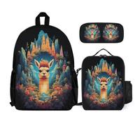 WECECE Ensemble de Sac à Dos Alpagas Fille Primaire 3 Pièce, Cartable Animal Enfant Scolaire Kawaii, Sac Ecole Fille Collège Léger Capacité pour CP CE CM 6 à 12 ans