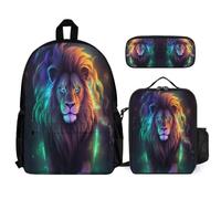 WECECE Ensemble de Sac à Dos Lion Garçons Primaire 3 Pièce, Kawaii Cartable Lions, Rois des Animaux Enfant Scolaire, Sac Ecole Fille Collège Léger pour CP CE CM 7 à 12 ans