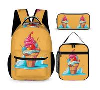 WECECE Ensemble de Sac à Dos Motif de Glace Garçons Primaire 3 Pièce, Kawaii Cartable Motif Alimentaire Enfant Scolaire, Sac Ecole Fille Léger pour CP CE CM 6 à 12 ans