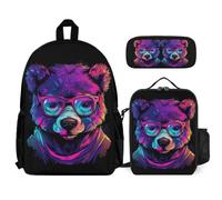 WECECE Ensemble de Sac à Dos Ours Motif Garçons Primaire 3 Pièce, Kawaii Cartable Animal Imprimé Enfant Scolaire, Sac Ecole Fille Collège Léger pour CP CE CM 7 à 12 ans