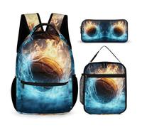 WECECE Ensemble Sac à Dos Basket Ice and Fire » Garçon Fille Primaire, Cartable Basket 3 Pièces avec Sac Repas Thermique et Trousse, Sacs Scolaire 6 à 12 Ans