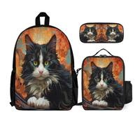 WECECE Ensemble Sac à Dos Chaton Enfant Primaire avec Sac Repas et Trousse, Cartable Chat Garçons Filles 6 à 12 Ans