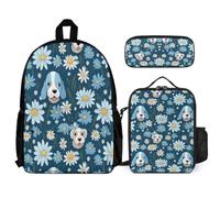 WECECE Ensemble Sac à Dos Chien Primaire Fille avec Sac Lunch et Trousse, Cartable Animal Chiot CE2 CM1 Léger pour Élèves