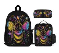 WECECE Ensemble Sac d'École Abeille CP CE1 pour Garçon Fille, Cartable Reine des Abeilles avec Sac Déjeuner et Trousse Élèves