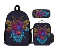 WECECE Sac à Dos Abeille Fille Garçon CP CE1, Ensemble Cartable Reine des Abeilles 3 Pièces avec Sac Déjeuner et Pochette Stylos Élèves