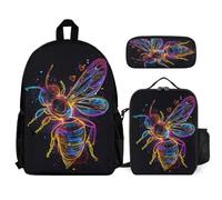 WECECE Sac à Dos Abeille Garçons Primaire 3 Pièce, Ensemble Cartable Reine des Abeilles Enfant Scolaire avec Sacs Déjeuner et Trousse Crayon, Sacs Ecole pour Fille 7 à 12 Ans