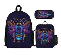 WECECE Sac à Dos Abeille Primaire Enfant avec Sac Lunch et Trousse Crayons, Cartable Reine des Abeilles Garçon CP à CM2 Voyage