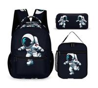 WECECE Sac à Dos Astronaute CE1 CE2 CM1 CM2 avec Sac Repas et Trousse, Cartable Astronaute Enfant Primaire Léger pour Garçons Filles