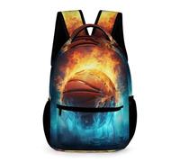 WECECE Sac À Dos Basket-ball Glace et Feu Fille Sac A Dos Enfants Garçons Sacs Ecole Filles Garçon Primaire Cartable Basket-ball Scolaire Poids Léger Avec Poche À Bouteille Poche Avant