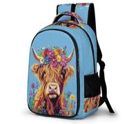 WECECE Sac à Dos Bovin Highland Élèves Collège Fille Garçon Cartable Taureau Imprimé 8-12 Ans Sac d'École Durable Grand Format pour École Promenade Sorties, Bookbag Cadeau du Nouvel An et Loisirs