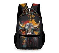 WECECE Sac à Dos Bovin Vache Garçon Fille 11 Ans Cartable Taureau Bison 6e pour Enfants Sac d'École Léger 43x32x15 cm Collège Cadeau de Rentrée Livres Cahiers