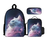 WECECE Sac à Dos Chaton Animal Scolaire Fille Primaire CP CE1 CE2 Ensemble 3 Pièces avec Sac & Trousse Chat Cartable Idéal Rentrée Cadeau