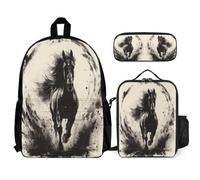 WECECE Sac à Dos Cheval Primaire Élèves avec Lunch Bag et Trousse, Ensemble Cartable Cheval CP CE1 CE2 pour École Quotidienne