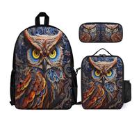 WECECE Sac à Dos Chouette Scolaire Garçons Filles, Ensemble Cartable Thème Oiseau avec Sacs Déjeuner et Trousse Crayon, Sac Primaire Élémentaire 8 à 13 Ans