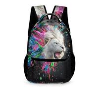 WECECE Sac à Dos Coloré Lion Primaire CE2 Élèves Garçon Sac Scolaire Art Animal Fille 8-12 Ans Cartable Scolaire Grand pour Livres Poche Avant Poches Latérales Cadeau de Rentrée