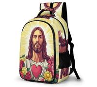 WECECE Sac à Dos Design Jésus Garçons 8-12 Ans Cartable Jésus Chrétien Enfants CM1 Cartable Scolaire, pour Élèves Imperméable Grand Cadeau de Rentrée Loisirs Backpack