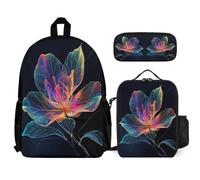 WECECE Sac à Dos Fleur Garçons Primaire 3 Pièce, Ensemble Cartable Imprimé Botanique Enfant Scolaire avec Sacs Déjeuner et Trousse Crayon, Sacs Ecole pour Fille 7 à 12 Ans