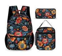 WECECE Sac à Dos Fleur Garçons Primaire avec Sac Lunch et Trousse, Cartable Fleur Élémentaire pour CE1 CE2 CM1 CM2 Élèves