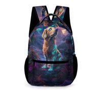 WECECE Sac à Dos Golden Retriever CM1 Élèves Garçon Sac Scolaire Motif Animal Chiot Fille 7 Ans Daypack Léger Durable Poche Avant Poches Latérales Rentrée Scolaire Voyage