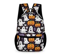 WECECE Sac à Dos Halloween Thème Fantôme Primaire CP-CE2 pour Garçons Filles Sac d'École Thème Halloween 12 Ans Bookbag Poche Avant Poches Latérales Randonnée Loisirs