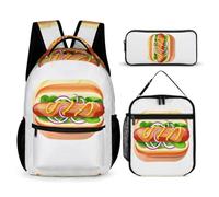 WECECE Sac à Dos Imprimé Hamburger CE1 CE2 CM1 CM2 avec Sac Repas et Trousse, Cartable Motif Alimentaire Enfant Primaire Léger pour Garçons Filles