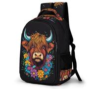 WECECE Sac à Dos Imprimé Vache Highland Enfants 14 Ans Cartable Scolaire Taureau Adolescents Collège Sac Collège pour Élèves À la Mode Durable Usage Quotidien Promenade