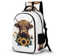 WECECE Sac à Dos Imprimé Vache Highland Filles 8 Ans Cartable Bovin Élèves CE2 Cartable Scolaire, pour Enfants Imperméable À la Mode Usage Quotidien Promenade Backpack