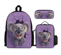 WECECE Sac à Dos Koala École Primaire avec Lunch Bag et Trousse, Ensemble Cartable Animal 3D Élèves Garçon Fille pour CE1 CE2 CM1 CM2 Voyage