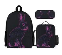 WECECE Sac à Dos Lapin Garçons Primaire 3 Pièce, Ensemble Cartable Lapin Animalier Enfant Scolaire avec Sacs à Déjeuner et Trousse Crayon, Sac Ecole pour Fille 8-15 ans