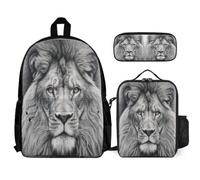 WECECE Sac à Dos Lion Garçons Primaire 3 Pièce, Ensemble Cartable Les Lions, Rois de la Jungle Scolaire avec Sacs à Déjeuner et Trousse Crayon, Sac Ecole pour Fille 8-16 Ans