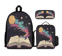 WECECE Sac à Dos Livre Mystère Primaire Garçons Filles, Ensemble Cartable Planète de la Connaissance 3 Pièces avec Sac Lunch et Trousse Élèves 6 à 12 Ans