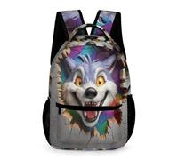 WECECE Sac À Dos Loup Fille Sac A Dos Enfants Garçons Sacs Ecole Filles Garçon Primaire Cartable 3D Loup Theme Scolaire Poids Léger Avec Poche À Bouteille Poche Avant
