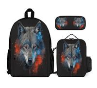 WECECE Sac à Dos Louve Scolaire Fille Primaire CP CE1 CE2 Ensemble 3 Pièces avec Sac & Trousse Loup Animal Cartable Idéal Rentrée Cadeau