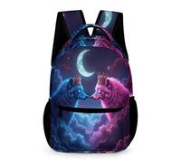 WECECE Sac à Dos Lune Loup Filles Garçons 12 Ans Sac Scolaire Loups Lune 5e Ado Cartable À la Mode 43x32x15 cm pour Collège Rentrée des Classes Livres Cahiers