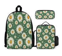 WECECE Sac à Dos Marguerite Fille Garçon CP CE1, Ensemble Cartable Fleur 3 Pièces avec Sac Déjeuner et Pochette Stylos Élèves