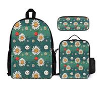 WECECE Sac à Dos Marguerite Garçons Primaire 3 Pièce, Ensemble Cartable Fleur Enfant Scolaire avec Sacs Déjeuner et Trousse Crayon, Sacs Ecole pour Fille 7 à 12 Ans