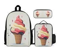 WECECE Sac à Dos Motif Glace Scolaire Enfant 3 Pièces, Cartable Imprimé Alimentaire Fille Garçon avec Sacs Repas et Pochette Stylos, Sac Ecole Primaire 8 à 13 Ans