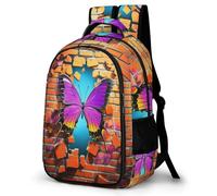 WECECE Sac à Dos Papillon Illustration Collège Garçon Fille Cartable Scolaire 3D 9-12 Ans Sac d'École Léger Imperméable pour Rentrée Voyage Promenade, School Bag Voyage Loisirs et Sorties