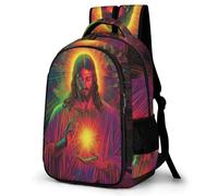 WECECE Sac à Dos pour Garçon Fille Motif Jésus Primaire CE2 Cartable Jésus Chrétien 7-12 Ans Léger Grand Format pour Rentrée Cours Voyage Randonnée Usage Quotidien Rentrée Scolaire