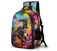 WECECE Sac à Dos pour Garçon Fille Moto Coloré CM1 CM2 Cartable Moto 9 Ans Léger Imperméable Durable pour Ordinateur Portable 13,3 Pouces École et Usage Quotidien