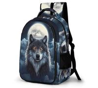 WECECE Sac à Dos pour Garçon Fille Pleine Lune Loups CP CE1 Cartable Lune Loup 7-10 Ans Grand Format Léger pour École Promenade Voyage Loisirs Usage Quotidien Rentrée Scolaire