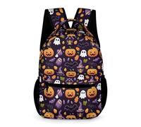 WECECE Sac à Dos Thème Halloween Bat Halloween pour Garçons CP-CE1 Cartable Scolaire Fantôme Filles 12 Ans Backpack Léger Durable Affaires d'École Gourde Cadeau de Rentrée